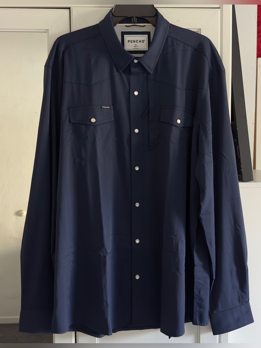 Poncho The Pacifico Long Sleeve Shirt in Navy Size XXL Slim Fit - Picture 2 of 9
